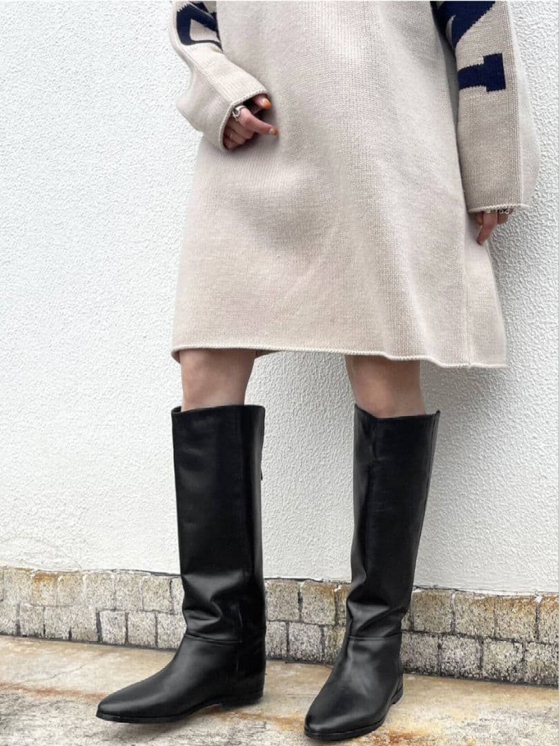 【CORSO ROMA9】ロングブーツ ブラック インヒール レザー 38