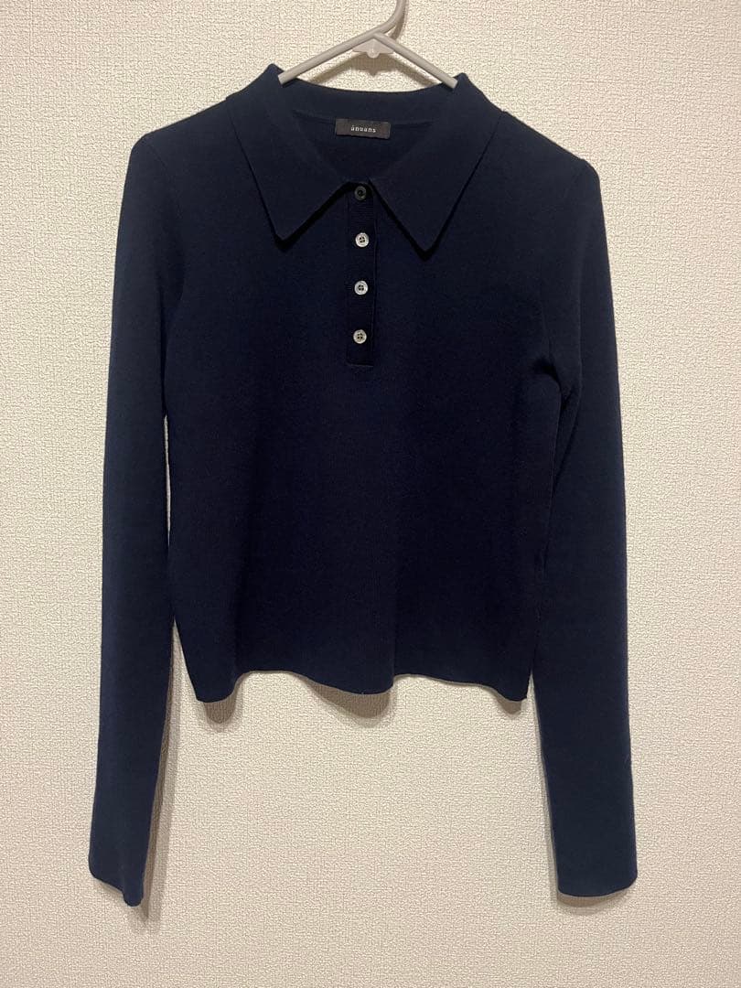 anuans ウールニットポロシャツ （NAVY）