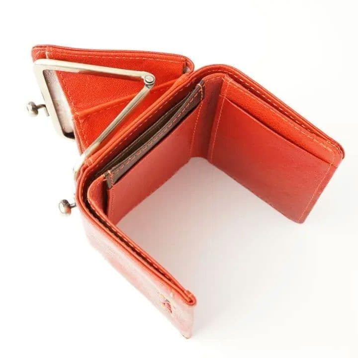 美品✨Dakota ダコタ レザー 革 三つ折り財布 がま口 レッド 赤