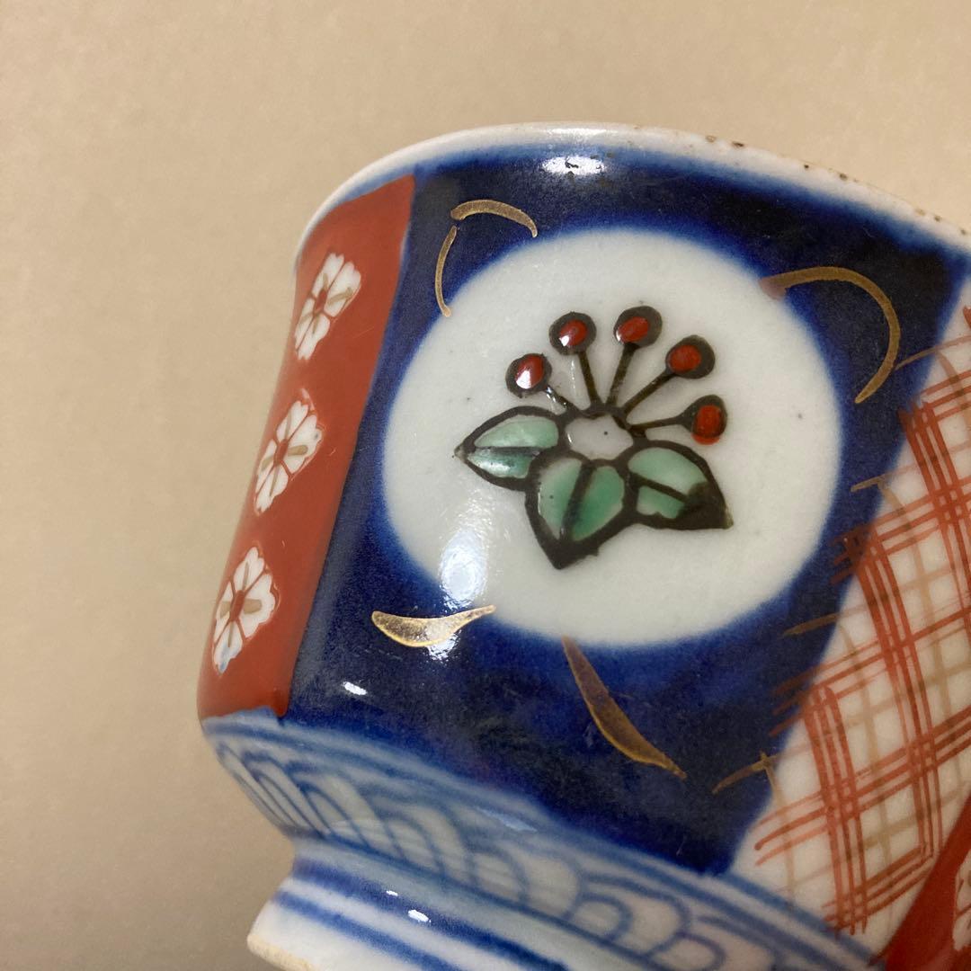 可愛いどんぶり　古伊万里　色絵染付間取　丼5客　蓋付碗　アンティーク　明治〜大正