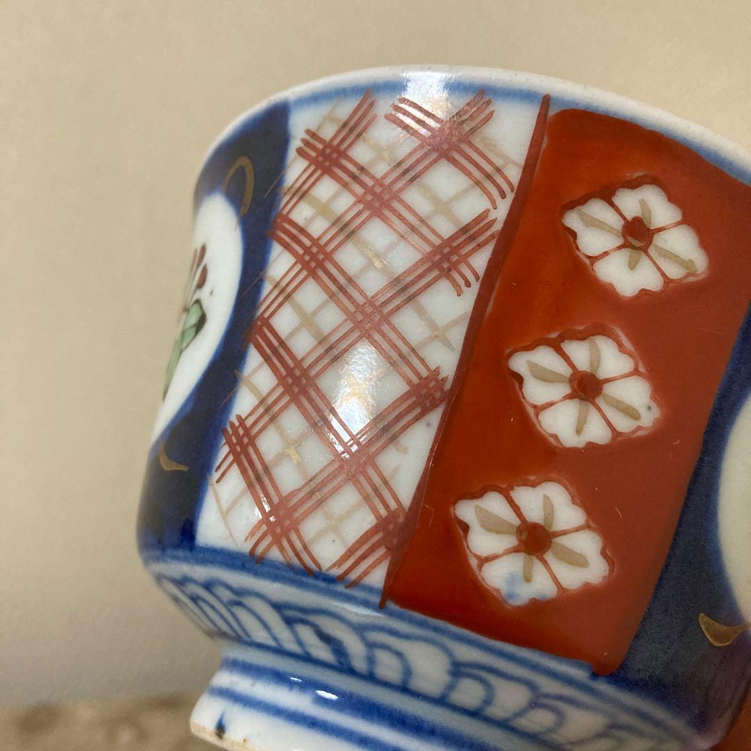 可愛いどんぶり　古伊万里　色絵染付間取　丼5客　蓋付碗　アンティーク　明治〜大正