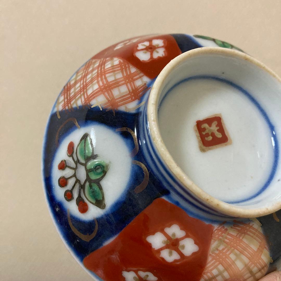 可愛いどんぶり　古伊万里　色絵染付間取　丼5客　蓋付碗　アンティーク　明治〜大正