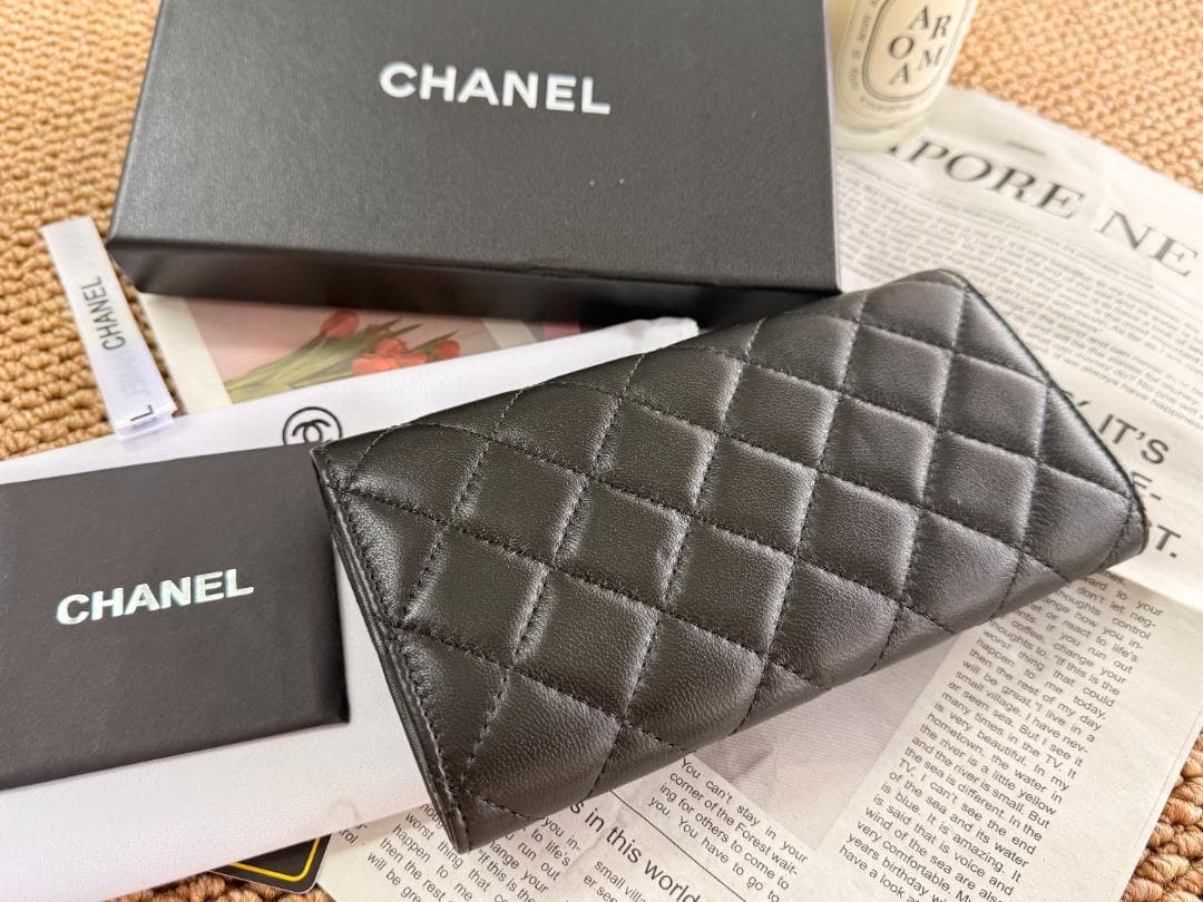 CHANEL ブラック レザー 長財布