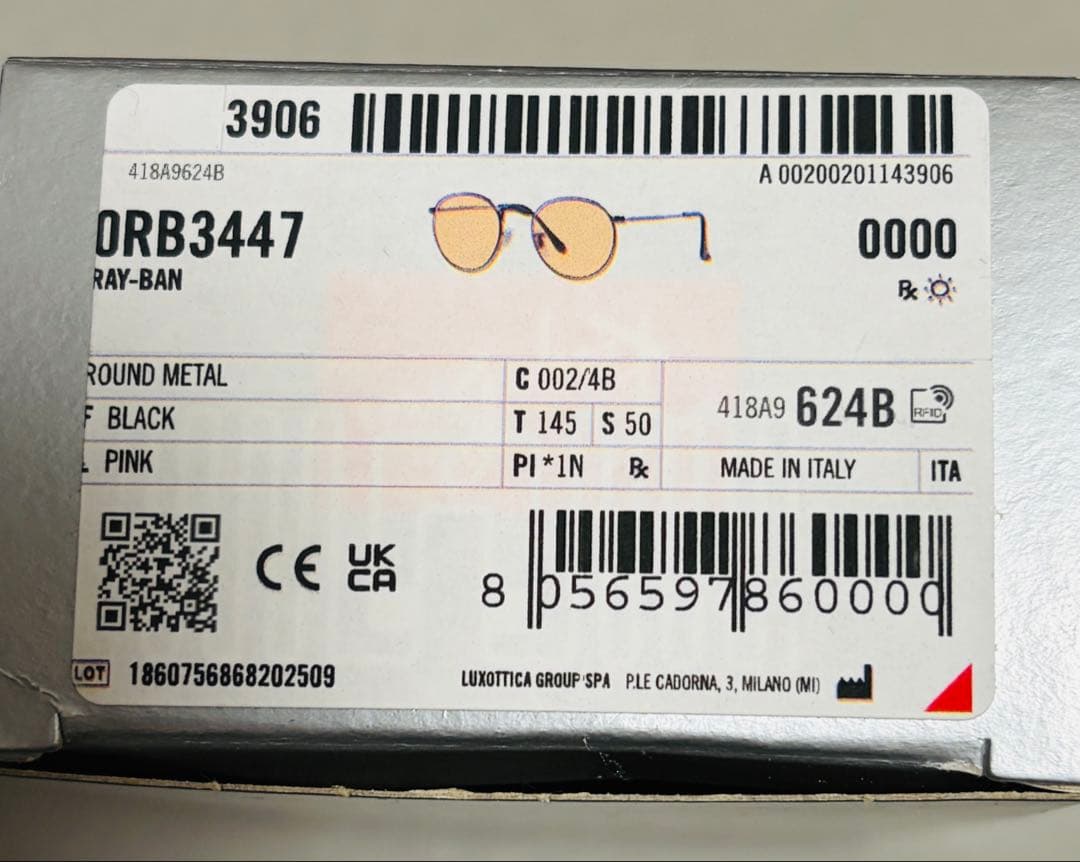 正規品　RayBanラウンドメタル RB3447 002/4B