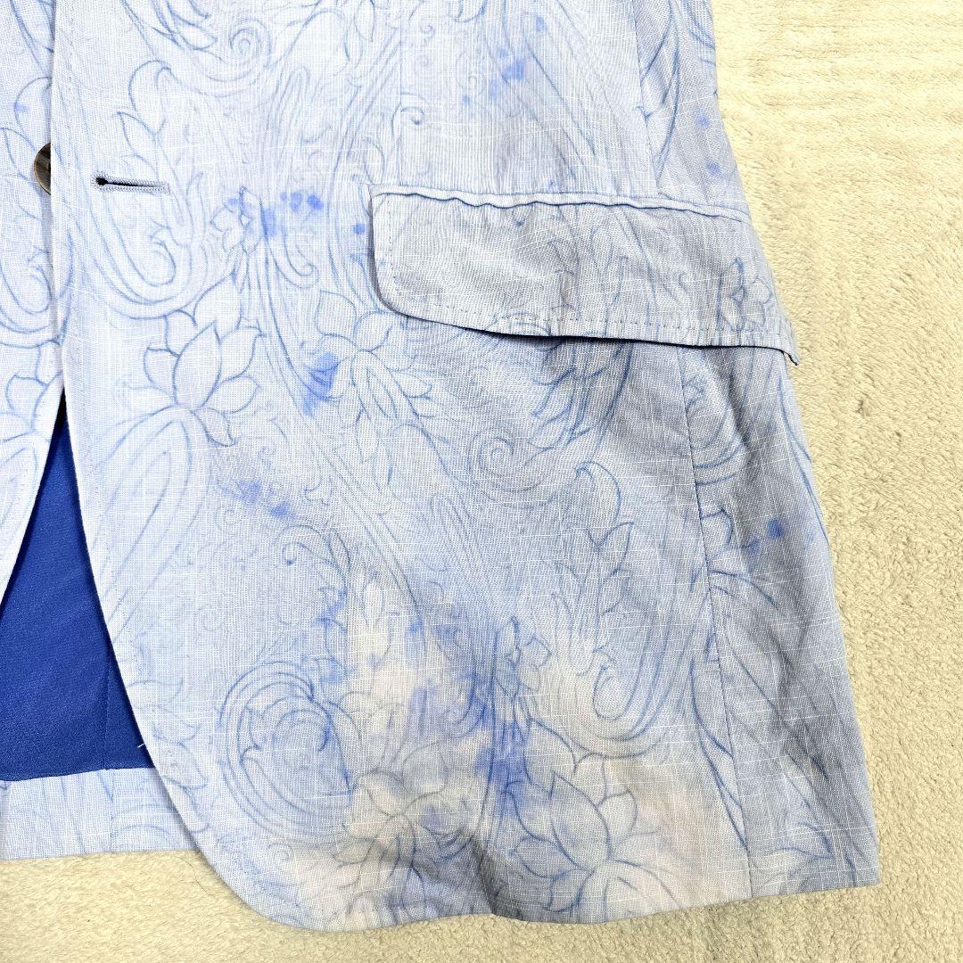 希少XL ETRO エトロ テーラードジャケット ブレザー 総柄 花柄 水色