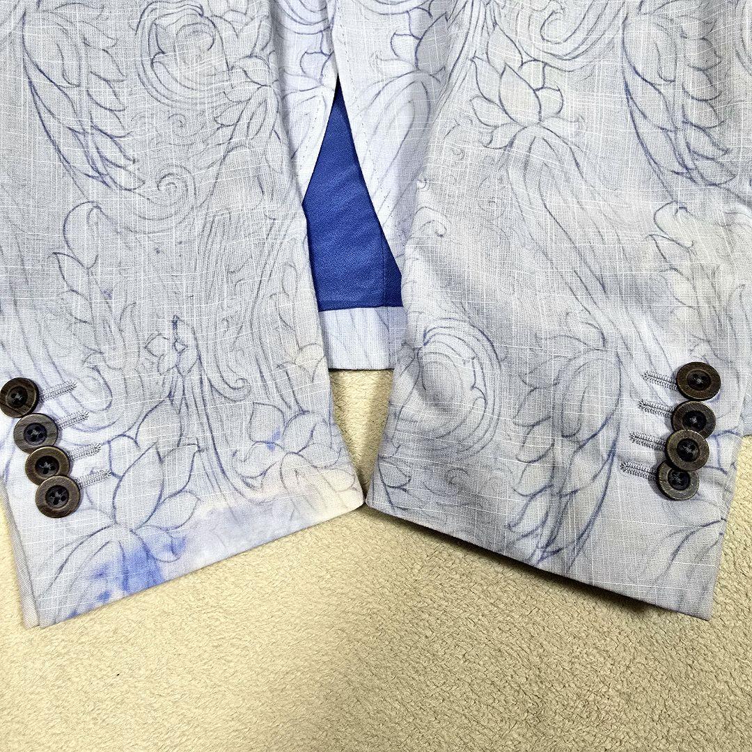 希少XL ETRO エトロ テーラードジャケット ブレザー 総柄 花柄 水色