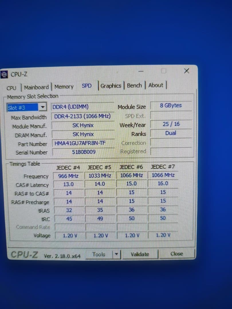SKhynix PC4 -2133P ECC メモリ 8GB 2枚 合計16GB