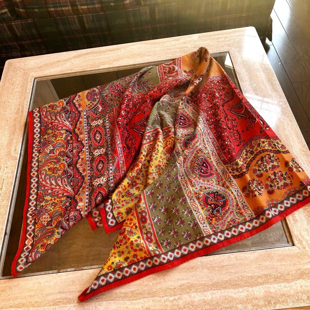 ETRO エトロ ペイズリー 大判 ストール シルク ウール　イタリア製　正方形