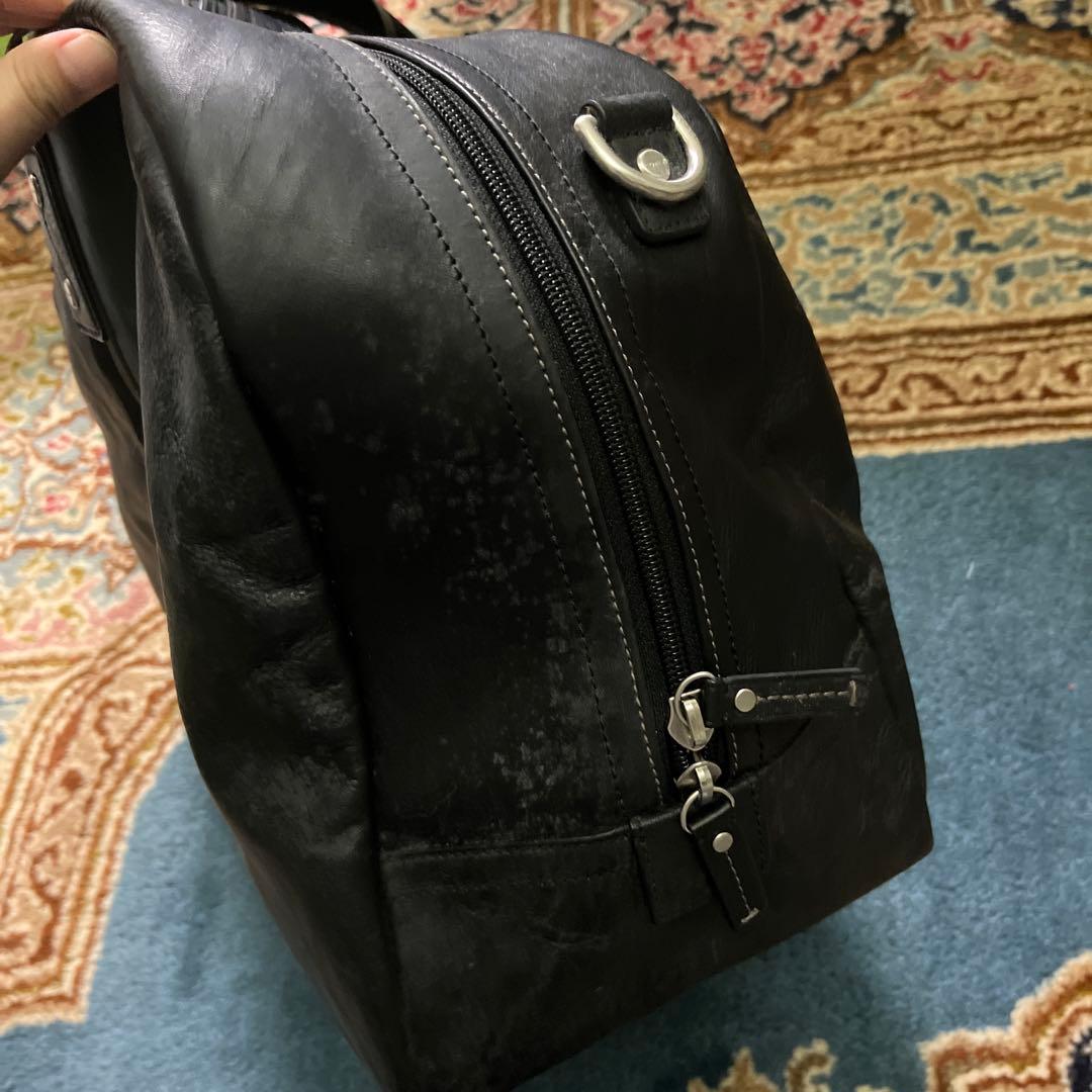 COACH ボストンバッグ 黒 レザー ストライプデザイン