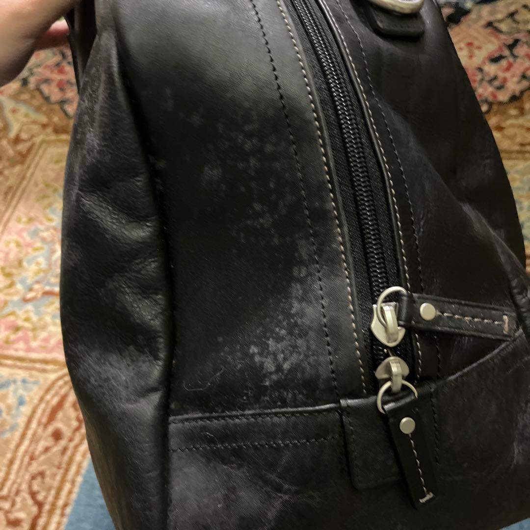 COACH ボストンバッグ 黒 レザー ストライプデザイン