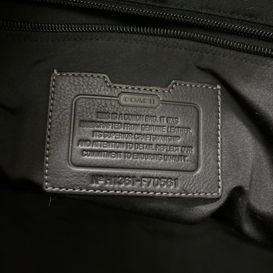 COACH ボストンバッグ 黒 レザー ストライプデザイン