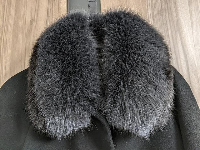 A832 カシミヤ　ウール　フォックス　毛皮　ロングコート　着丈110㎝　黒