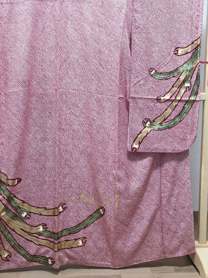 B 美品 総絞り 鳳凰模様 金彩 刺繍 金糸 赤 白 袷 振袖 着物