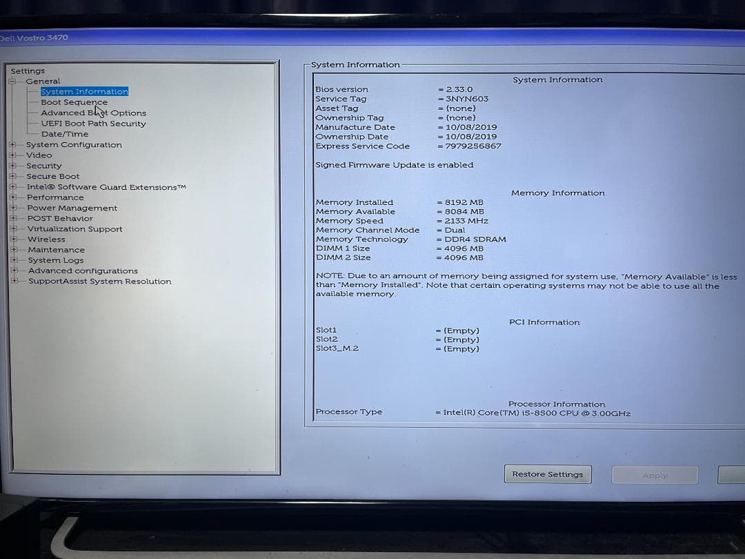 Windowsデスクトップ DELL Vostro3470 i5-8500/8G/SSD240G/Win11