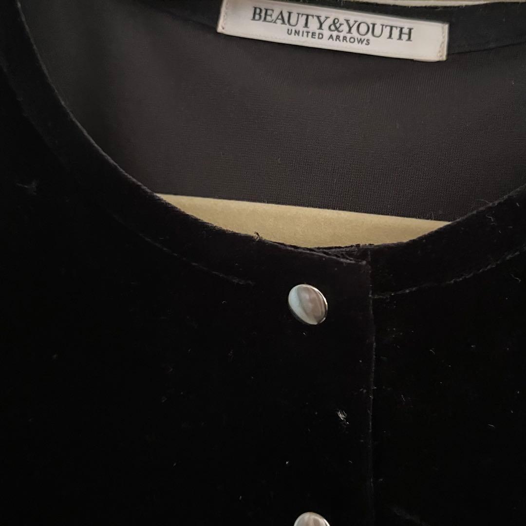 BEAUTY&YOUTH ベロアコンパクト カーディガン