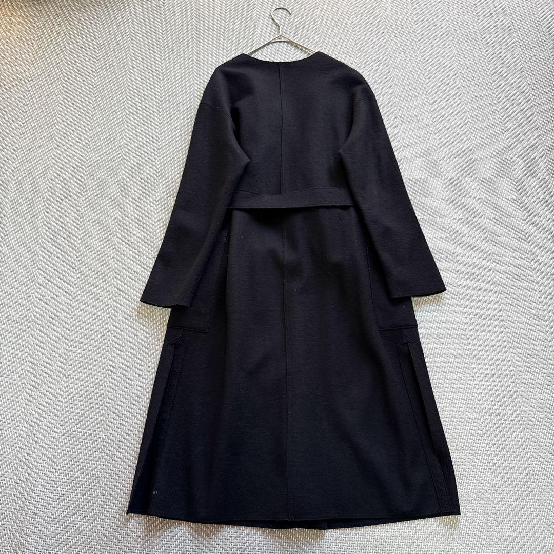 美品 ROPE リバーシブル ベルテッド ガウンコート ウール 黒 濃紺 M相当