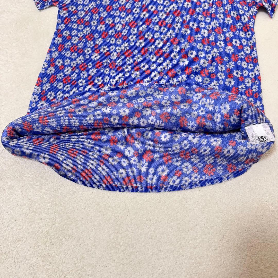 極美品✨PLEATS PLEATS プリーツ　花柄　トップス　半袖　ネイビー