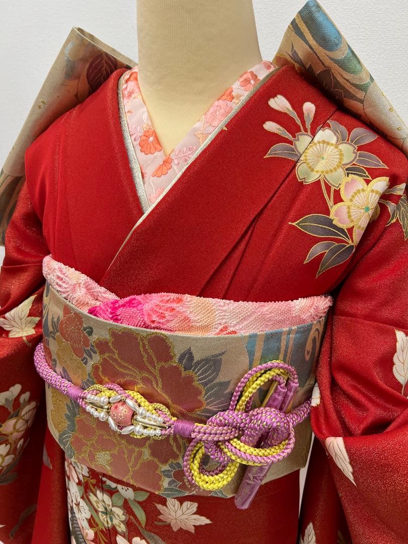 振り袖　フルセット　別誂長襦袢　豪華金彩　成人式　赤　黒　刺繍入り　857