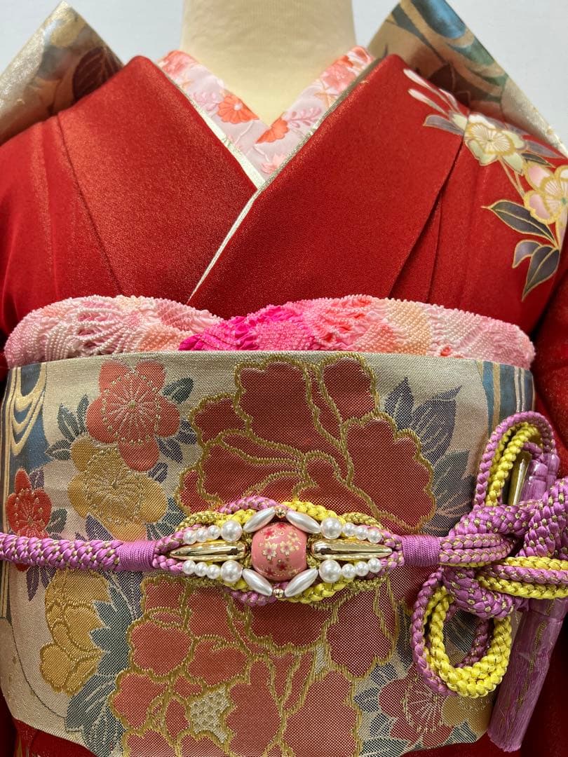 振り袖　フルセット　別誂長襦袢　豪華金彩　成人式　赤　黒　刺繍入り　857