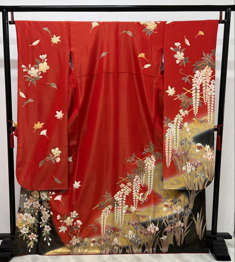 振り袖　フルセット　別誂長襦袢　豪華金彩　成人式　赤　黒　刺繍入り　857