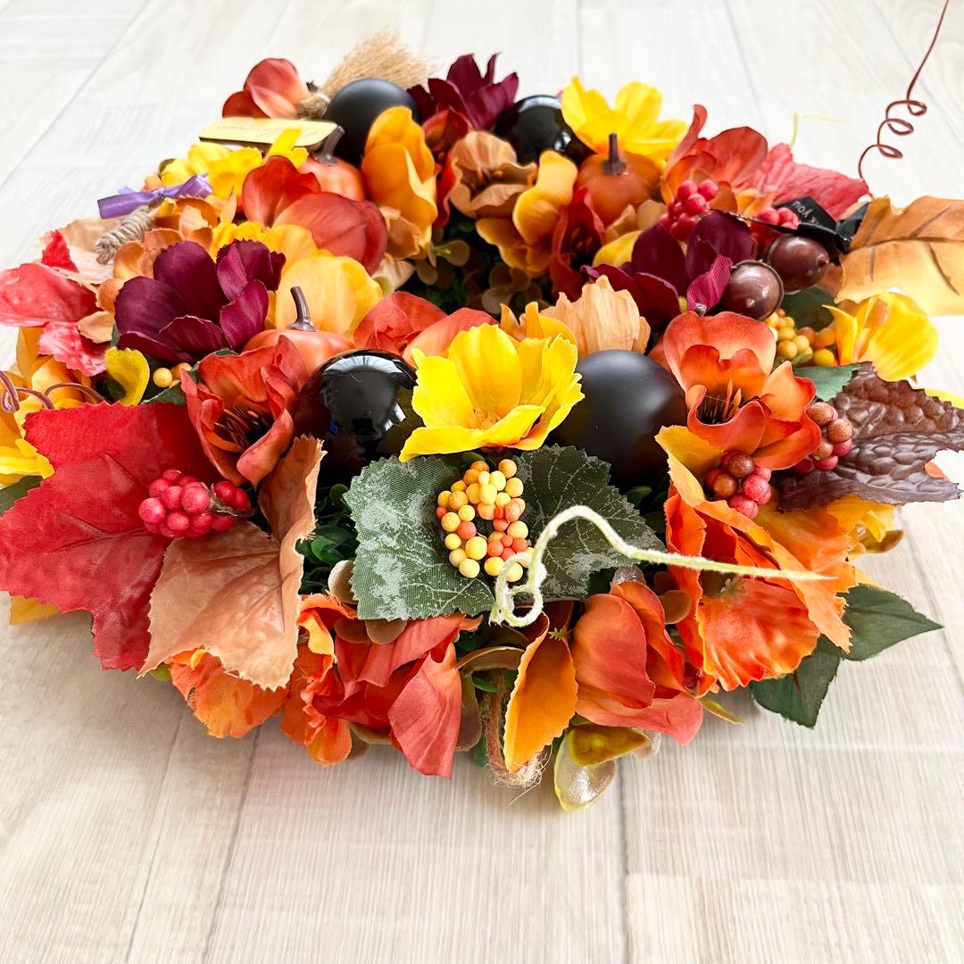 ハロウィン リース 秋リース 紅葉 カエデ 大人ハロウィン オレンジ 茶色 赤