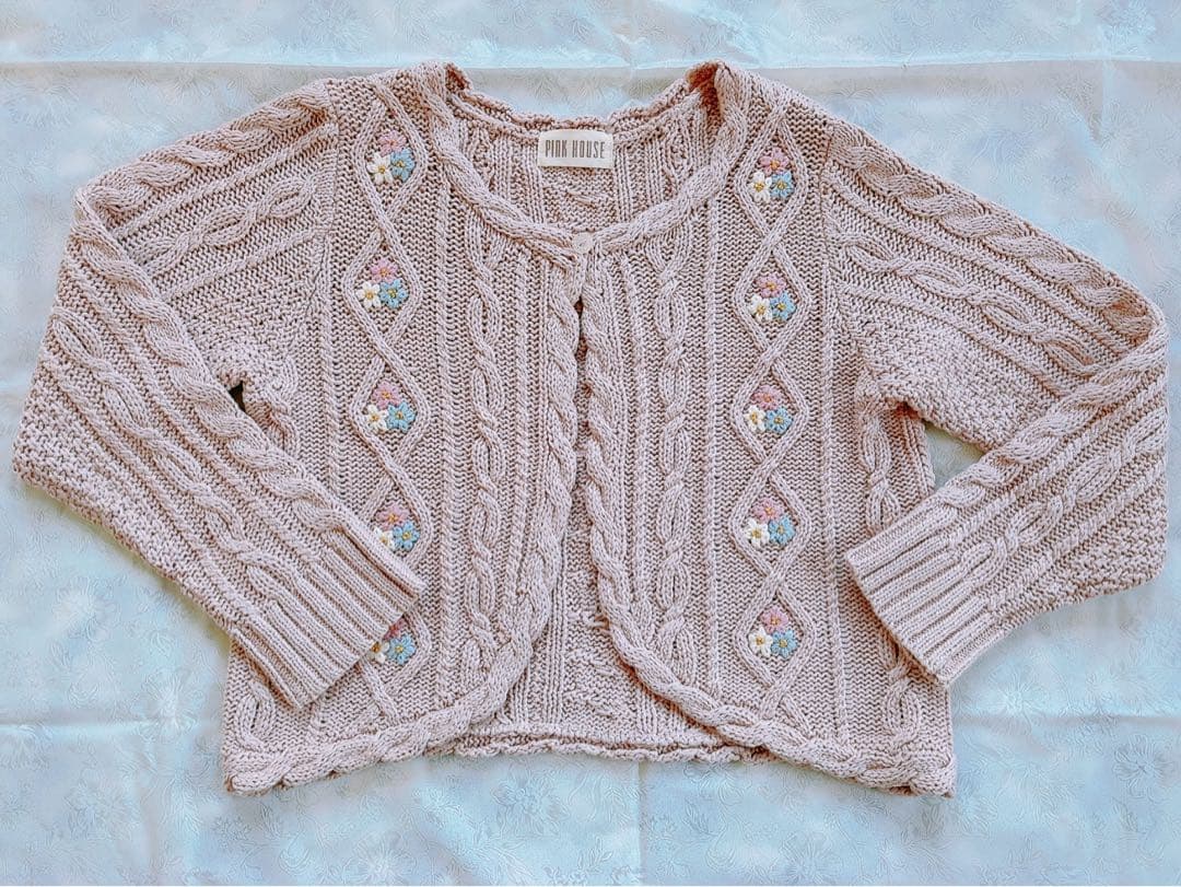 ピンクハウス❤️【美品】お花刺繍の編み込みがかわいいニットカーディガン❤️