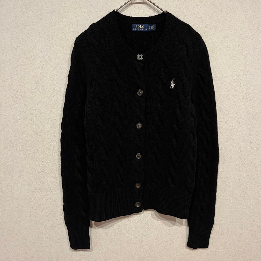 【美品】Polo Ralph Lauren ポニー刺繍 丸襟 カーディガン 黒