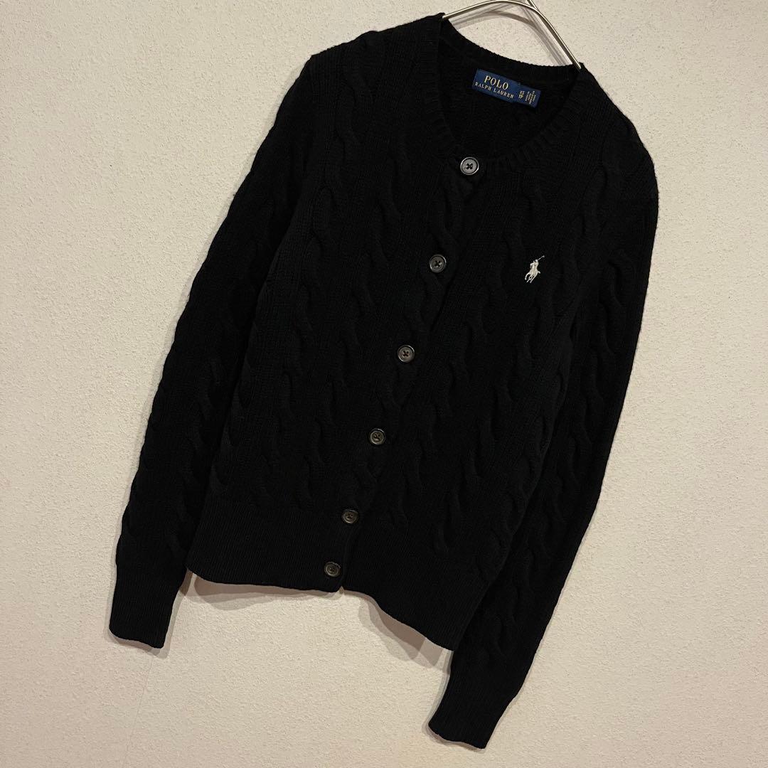 【美品】Polo Ralph Lauren ポニー刺繍 丸襟 カーディガン 黒