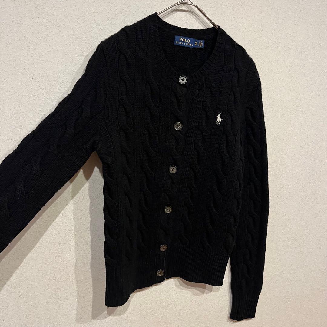 【美品】Polo Ralph Lauren ポニー刺繍 丸襟 カーディガン 黒