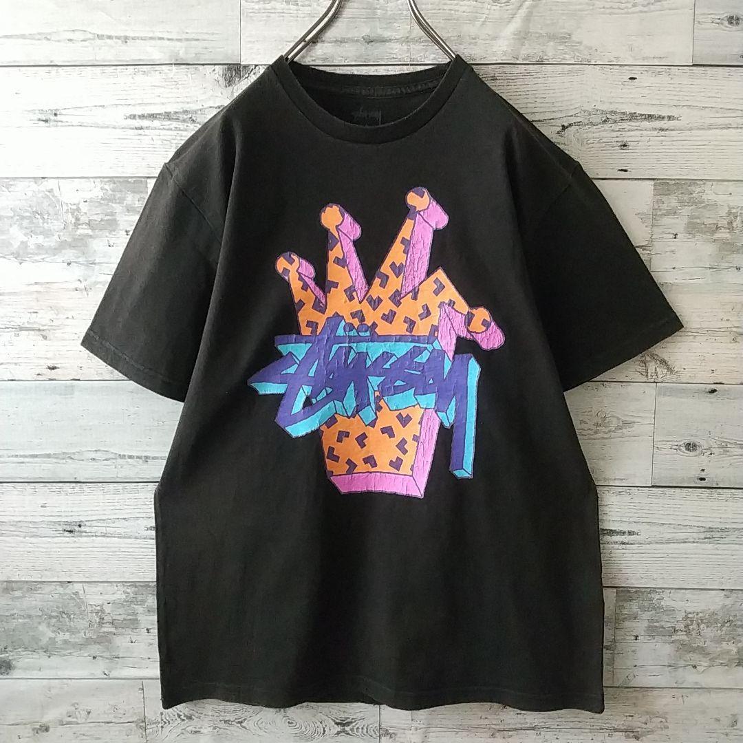 人気☆ステューシー ビッグプリント ショーンフォント クラウン Tシャツ L 黒