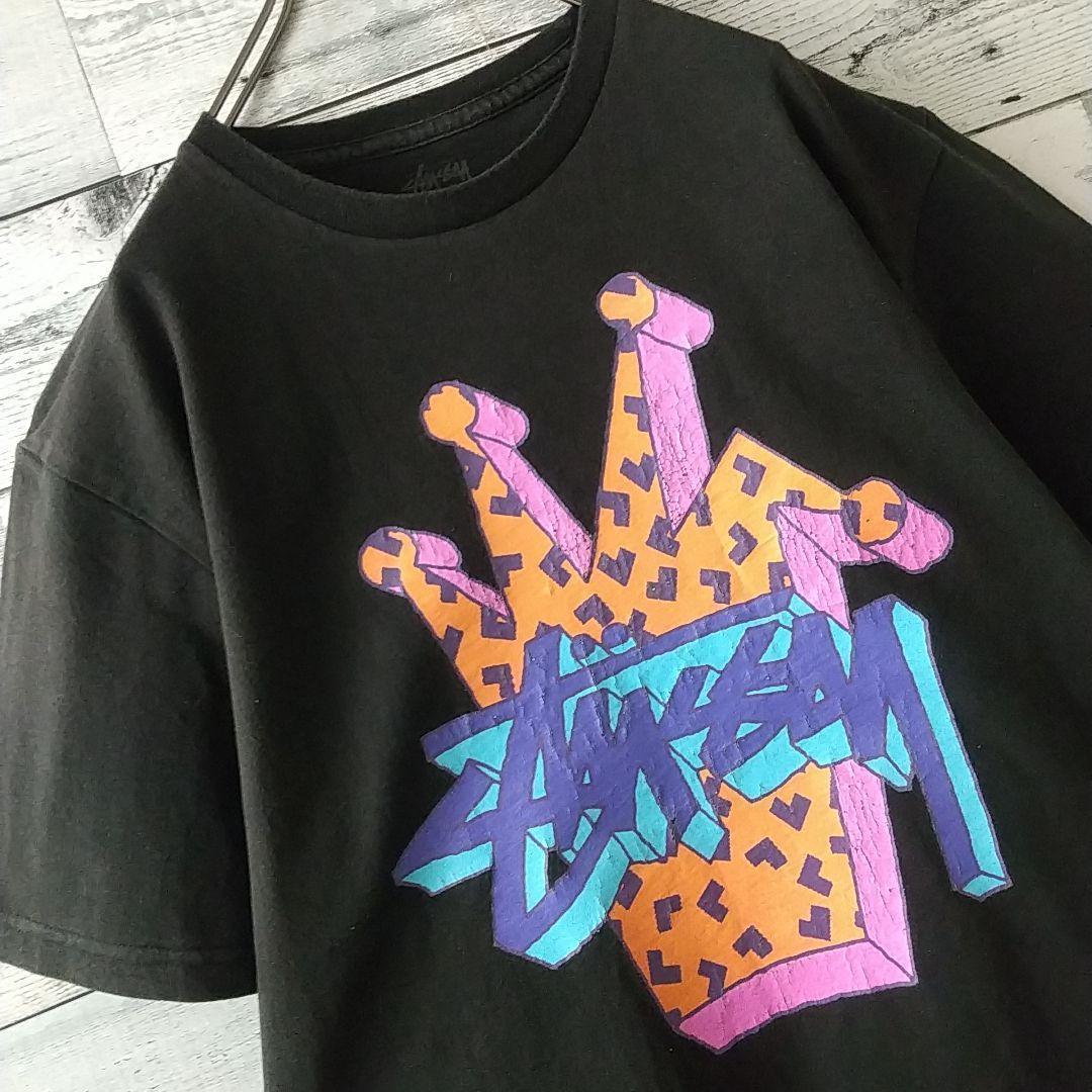 人気☆ステューシー ビッグプリント ショーンフォント クラウン Tシャツ L 黒