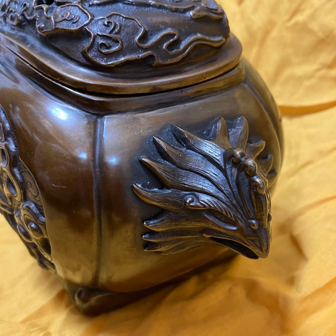【美品】銅製 麒麟 鳳凰 香炉 置物 入れ物