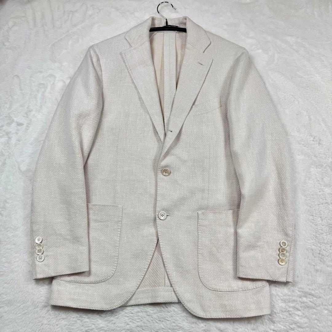 美品 LARDINI テーラードジャケット アンコン リネン コットン44