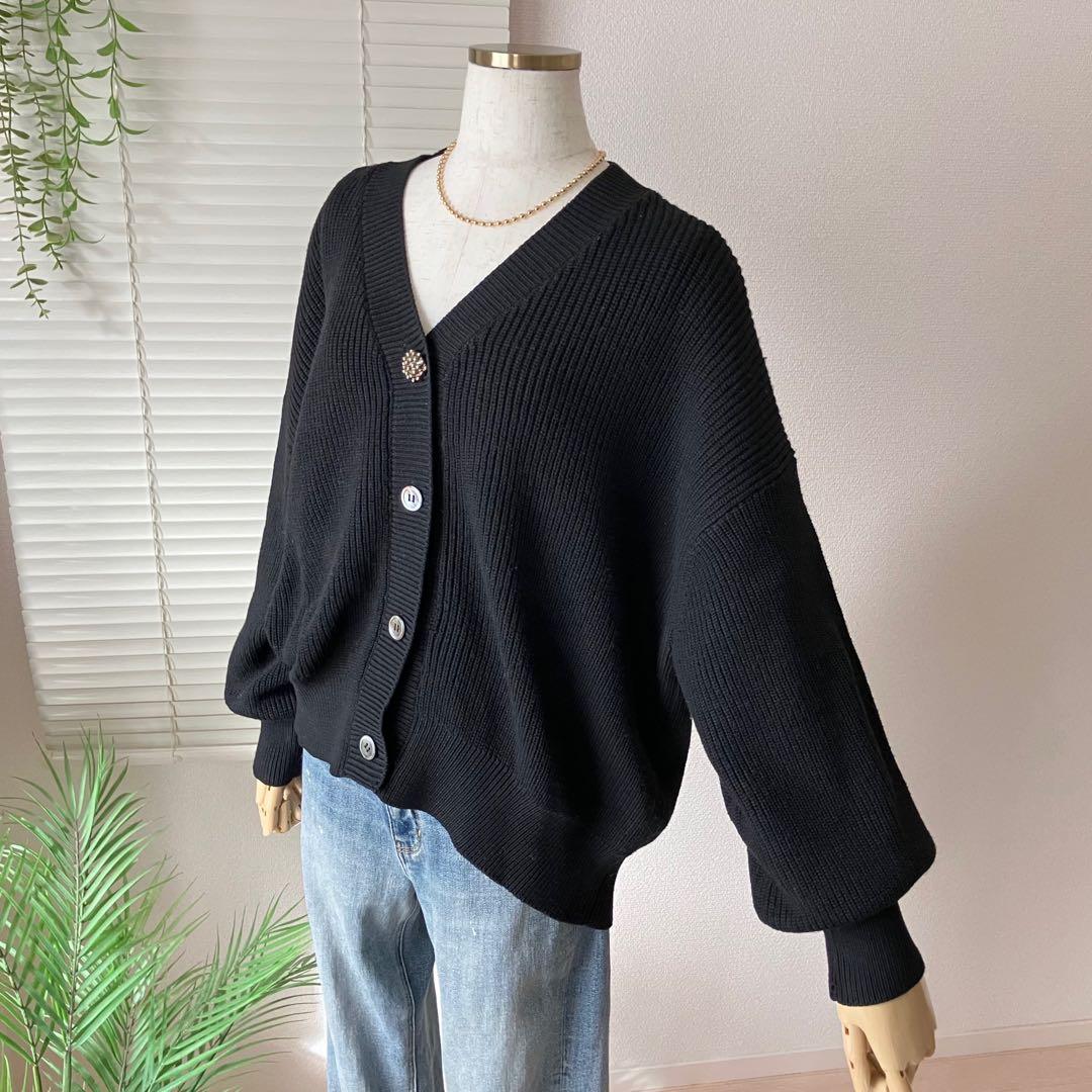 【2023AW】L'ESSAGE オーナメントボタン 畦カーディガン ニット 黒