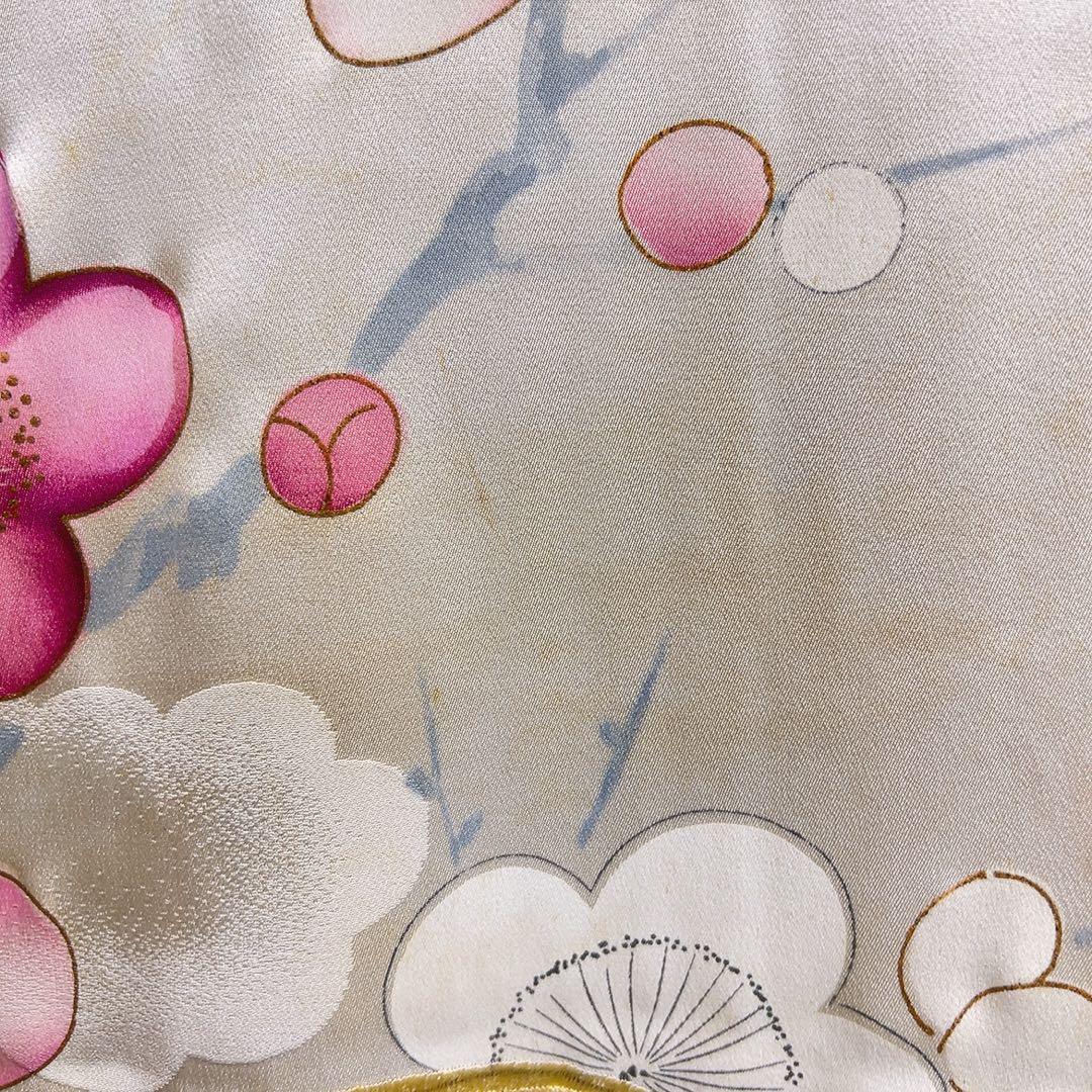 振袖　セミアンティーク　刺繍　絞り　鴛鴦　鳥　梅花　着物　092tz