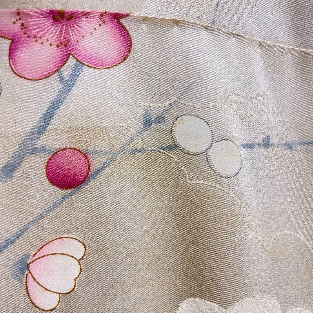 振袖　セミアンティーク　刺繍　絞り　鴛鴦　鳥　梅花　着物　092tz