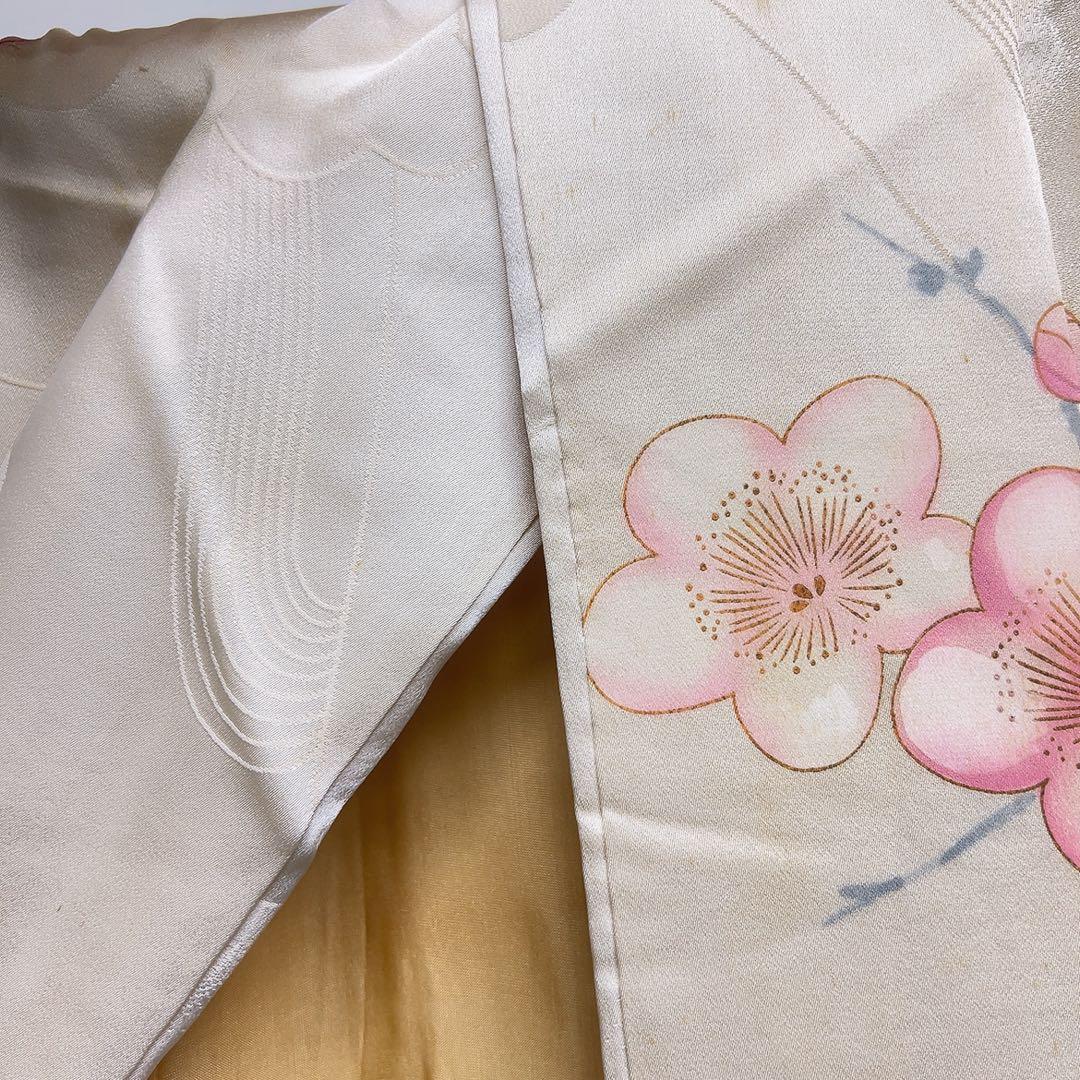 振袖　セミアンティーク　刺繍　絞り　鴛鴦　鳥　梅花　着物　092tz