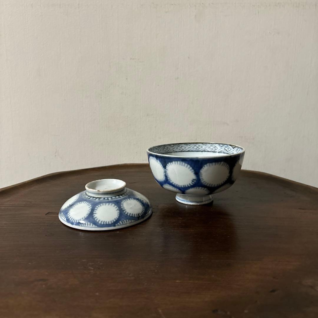古伊万里　染付雪輪紋の図　蓋茶碗　④検:柳宗悦　民藝　青山二郎　白洲正子　李朝