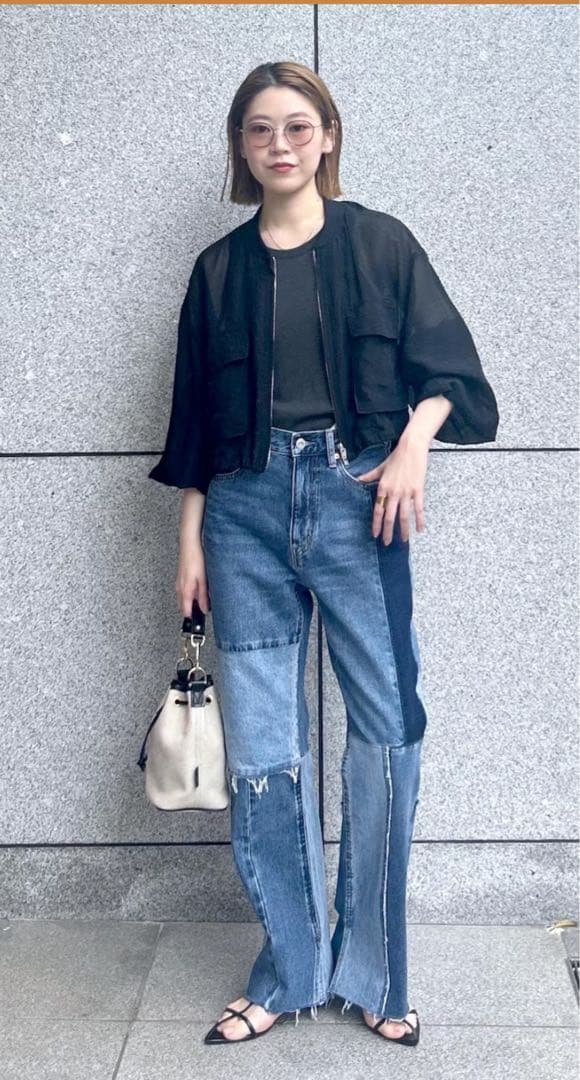 美品サロンアダムエロペ　 COTTON USA リメイクライクセミフレアデニム