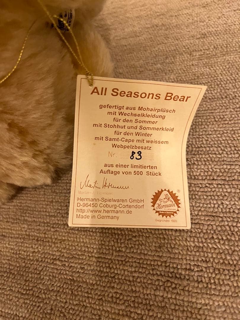 Hermann All Seasons Bear モヘア ドイツ製 テディベア