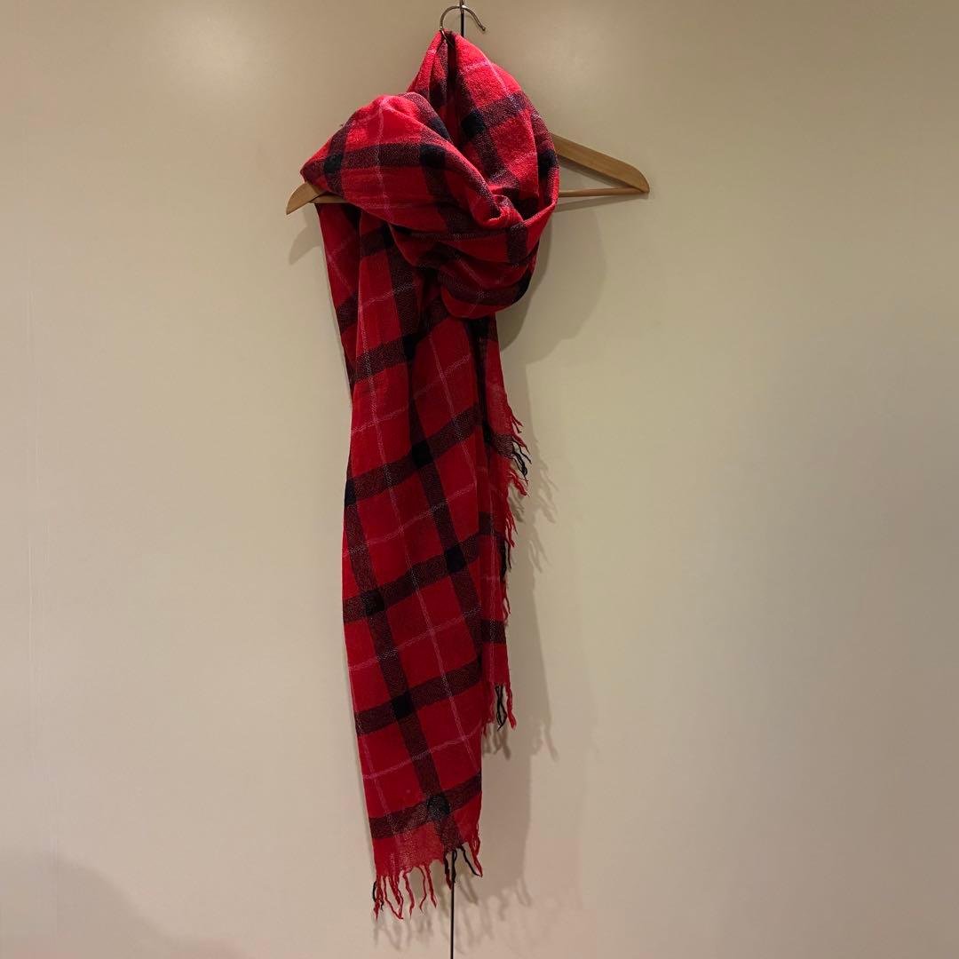 お値下げ中♪【美品☆】Y's 大判ストール ウール100% 赤と黒のチェック