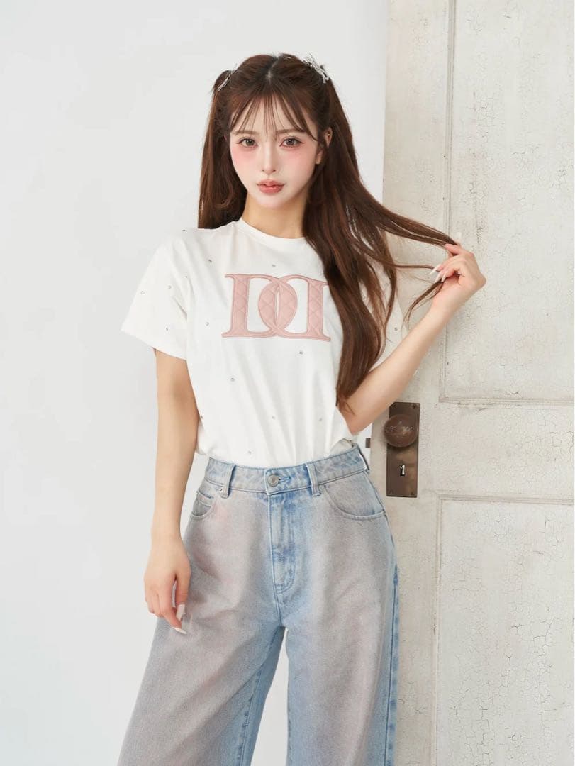 キルティングアップリケビジューTシャツ ダーリッチ Darich WHT