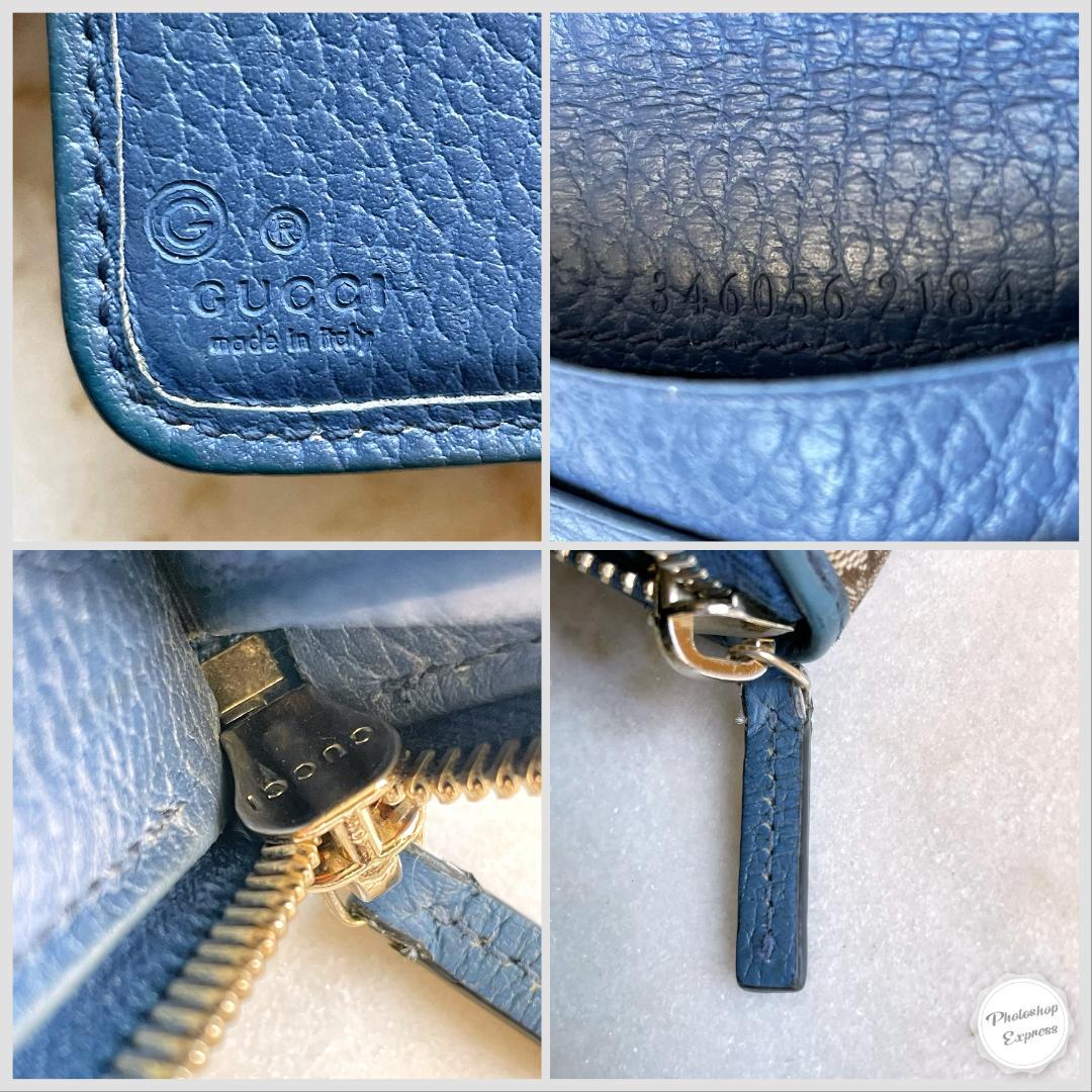 ■617 GUCCI グッチ GGキャンバス ラウンド 折財布 ブルー 正規品