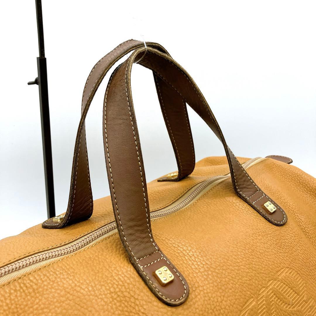 【LOEWE】ミニボストンバッグ　アナグラム　レザー　ブラウン　ゴールド金具