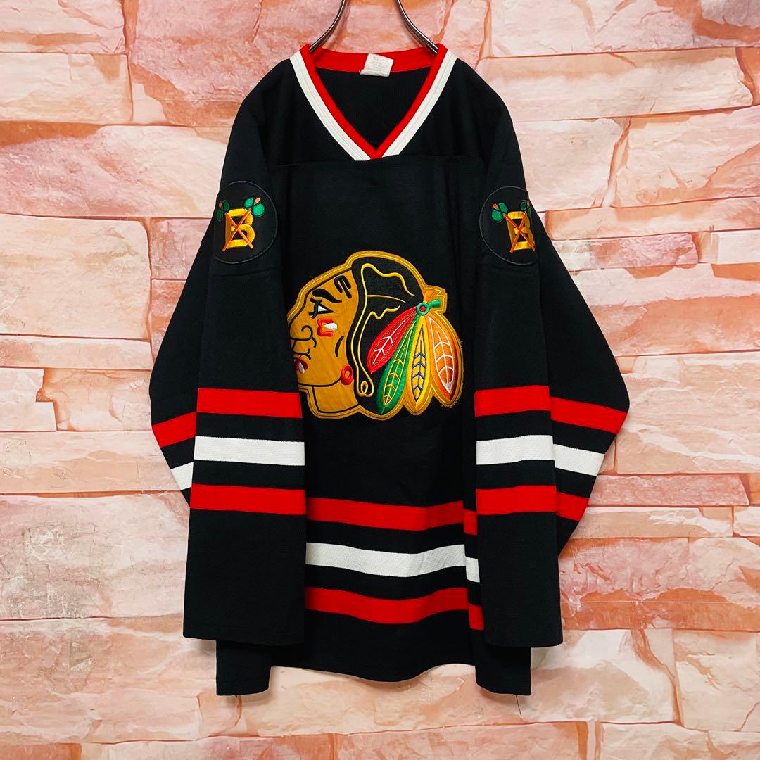 【90s古着】NHLシカゴブラックホークス　ゲームシャツ　XL 10 黒