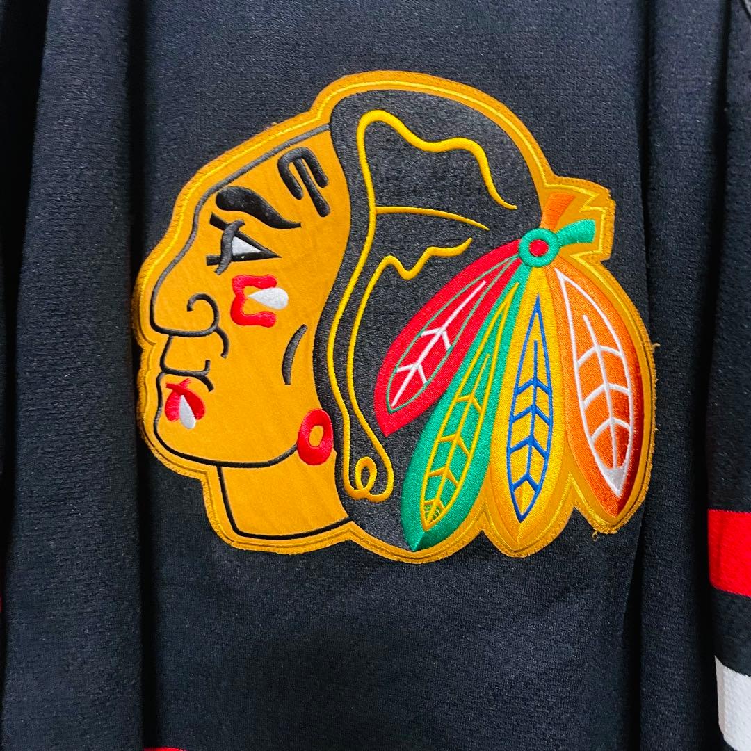 【90s古着】NHLシカゴブラックホークス　ゲームシャツ　XL 10 黒