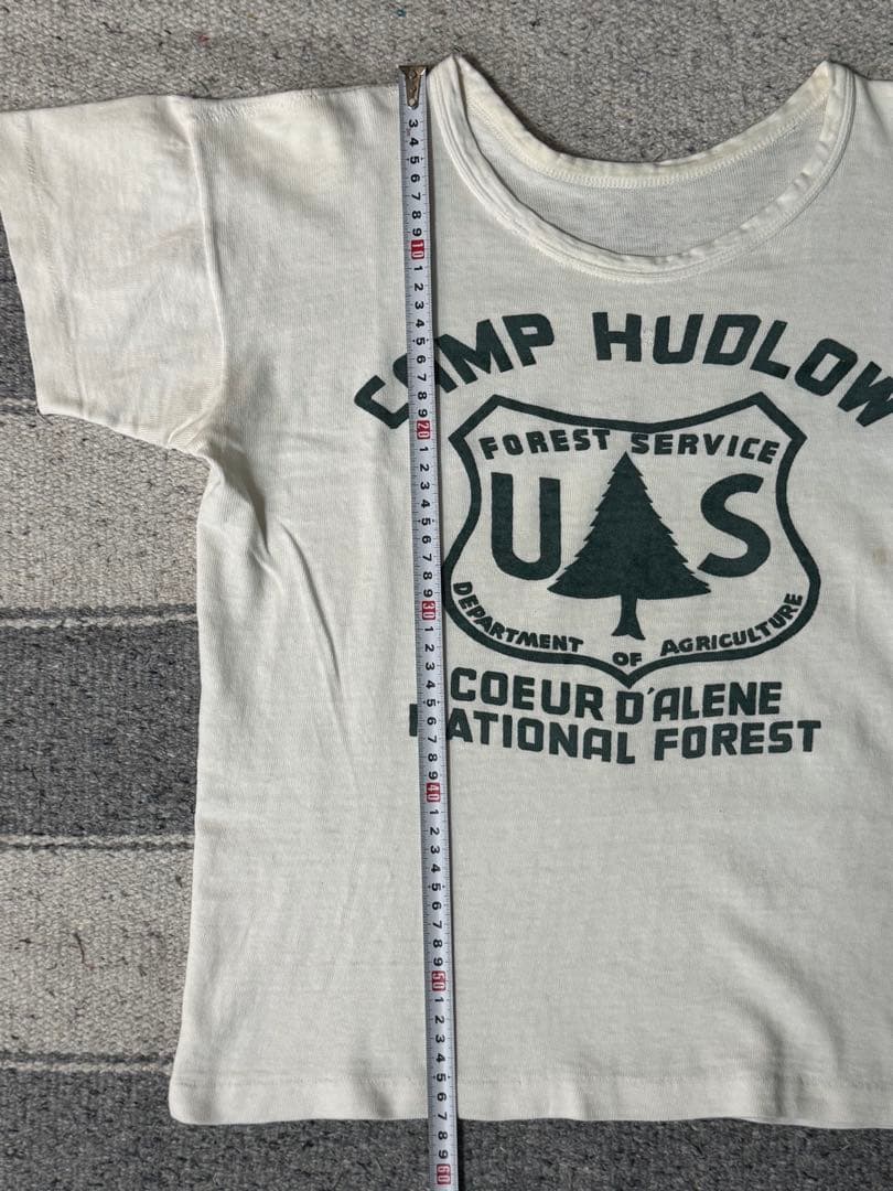40s 40年代　染み込みプリント　Tシャツ　バインダーネック