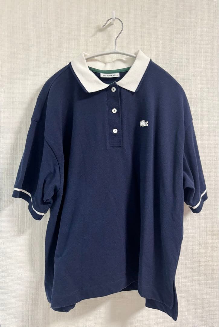 LACOSTE ネイビー 半袖ポロシャツ　ボクシーシルエットクレリックポロシャツ