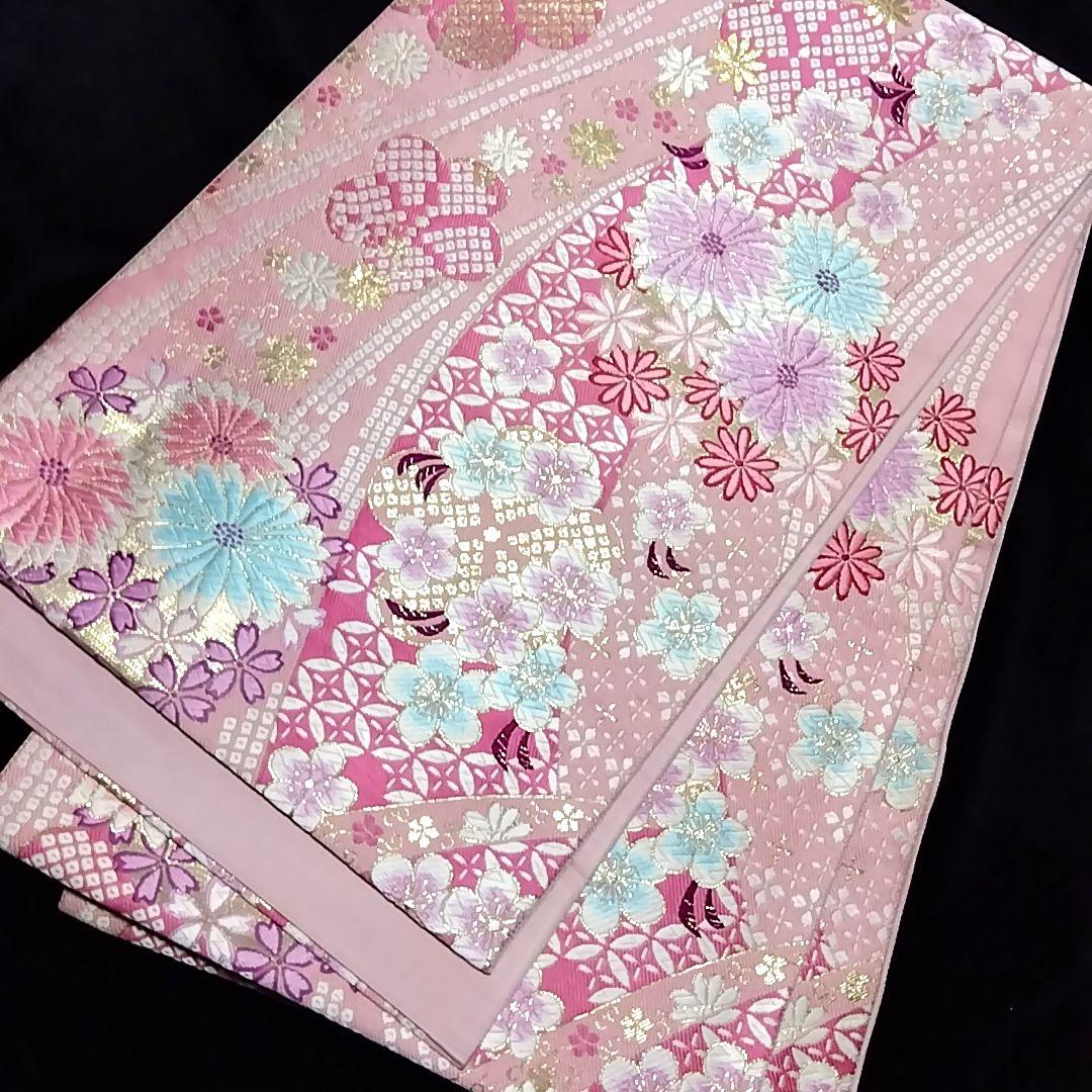 振り袖 フルセット 正絹 茶紫 地紋 重ね衿 振袖 刺繍