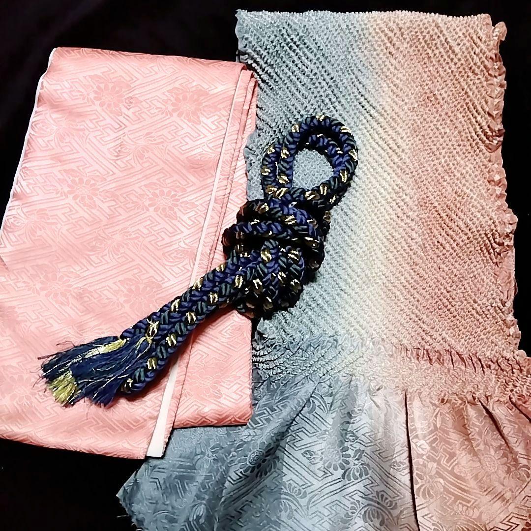 振り袖 フルセット 正絹 茶紫 地紋 重ね衿 振袖 刺繍